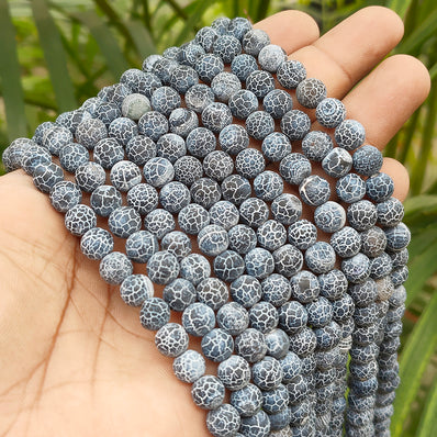 1 LINE/STRING PACK' 8 MM' APPROX' 46-48 PIECES BEADS DRAGON VEIN MATT AGATE BEADS