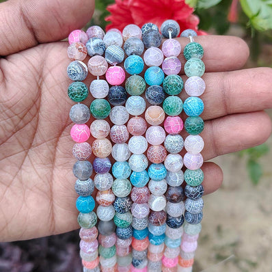 1 LINE/STRING PACK'8 MM' APPROX' 46-48 PIECES BEADS DRAGON VEIN MATT AGATE BEADS