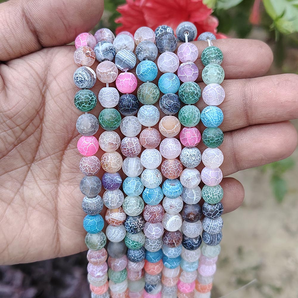 1 LINE/STRING PACK'8 MM' APPROX' 46-48 PIECES BEADS DRAGON VEIN MATT AGATE BEADS