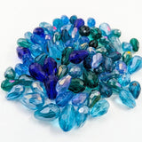 200 Pcs Pkg. Blue Color, Drop Faceted Crystal Glass beads, size encluded as 5X7MM, 8X12MM, 10X15MM AND SOME 3X5MM