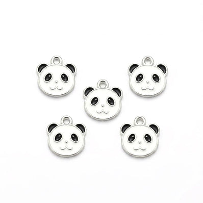 10pcs Cute Panda Face Enamel Charms, Silver Plated Base, Animal Pendant Charms for DIY Jewelry Making, Bracelet, Necklace, Earrings & Keychains
