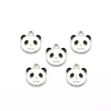 10pcs Cute Panda Face Enamel Charms, Silver Plated Base, Animal Pendant Charms for DIY Jewelry Making, Bracelet, Necklace, Earrings & Keychains