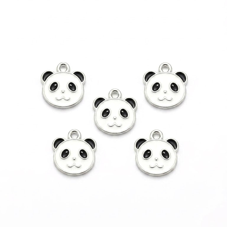 10pcs Cute Panda Face Enamel Charms, Silver Plated Base, Animal Pendant Charms for DIY Jewelry Making, Bracelet, Necklace, Earrings & Keychains