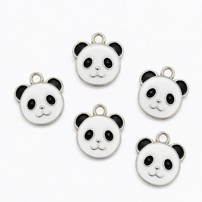10pcs Cute Standing Panda Enamel Charms, Silver Plated Base, Animal Pendant Charms for DIY Jewelry Making, Bracelet, Necklace, Earrings & Keychains