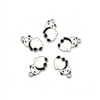 10pcs Cute Sleeping Panda Enamel Charms, Silver Plated Base, Animal Pendant Charms for DIY Jewelry Making, Bracelet, Necklace, Earrings & Keychains