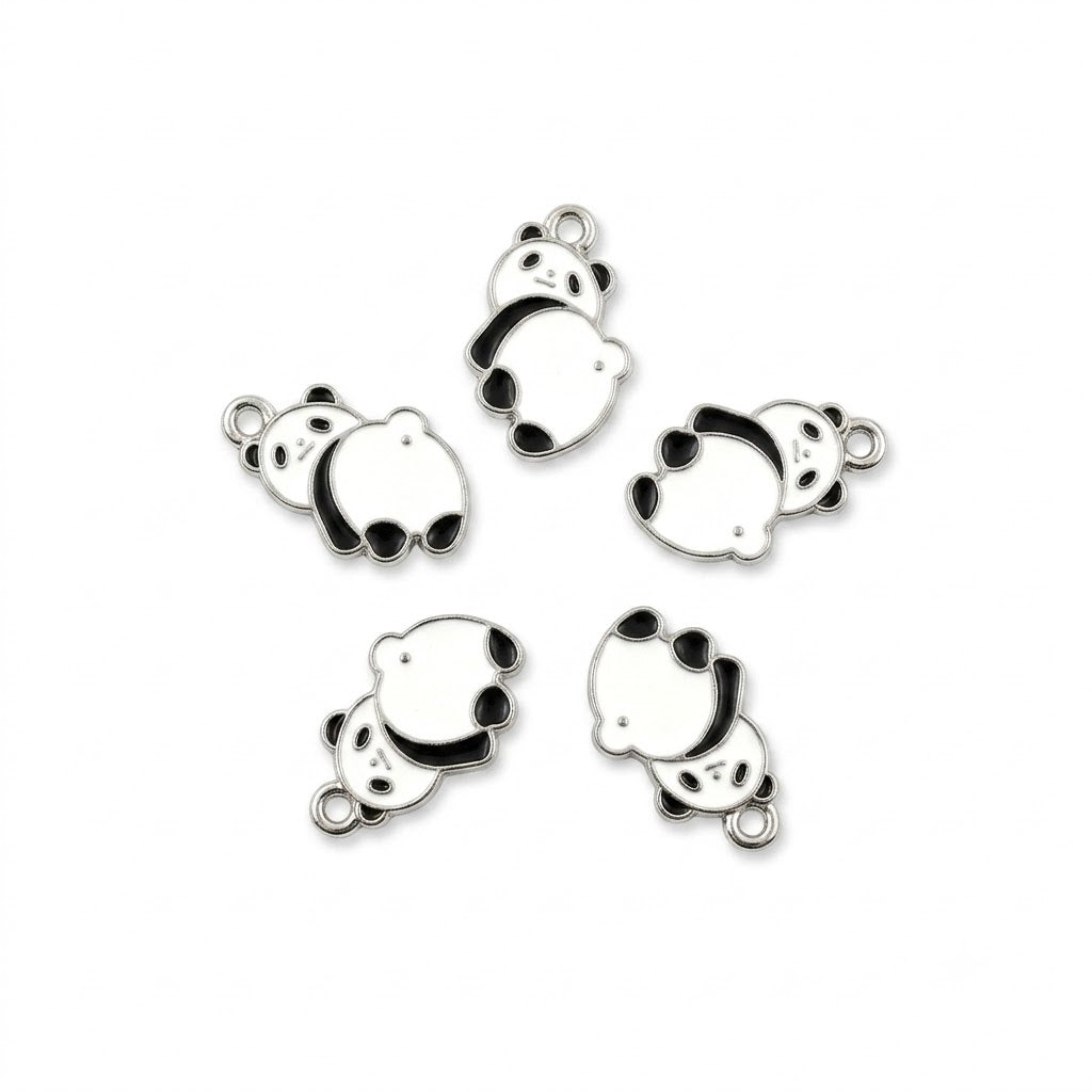 10pcs Cute Sleeping Panda Enamel Charms, Silver Plated Base, Animal Pendant Charms for DIY Jewelry Making, Bracelet, Necklace, Earrings & Keychains