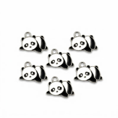 10pcs Cute Sitting Panda Enamel Charms, Silver Plated Base, Animal Pendant Charms for DIY Jewelry Making, Bracelet, Necklace, Earrings & Keychains