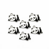 10pcs Cute Sitting Panda Enamel Charms, Silver Plated Base, Animal Pendant Charms for DIY Jewelry Making, Bracelet, Necklace, Earrings & Keychains