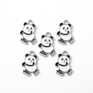 10pcs Cute Panda with Bamboo Enamel Charms, Silver Plated Base, Animal Pendant Charms for DIY Jewelry Making, Bracelet, Necklace, Earrings & Keychains