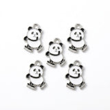 10pcs Cute Panda with Bamboo Enamel Charms, Silver Plated Base, Animal Pendant Charms for DIY Jewelry Making, Bracelet, Necklace, Earrings & Keychains