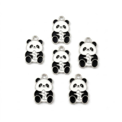 10pcs Cute Panda Holding Bamboo Enamel Charms, Silver Plated Base, Animal Pendant Charms for DIY Jewelry Making, Bracelet, Necklace, Earrings & Keychains