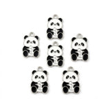 10pcs Cute Panda Holding Bamboo Enamel Charms, Silver Plated Base, Animal Pendant Charms for DIY Jewelry Making, Bracelet, Necklace, Earrings & Keychains