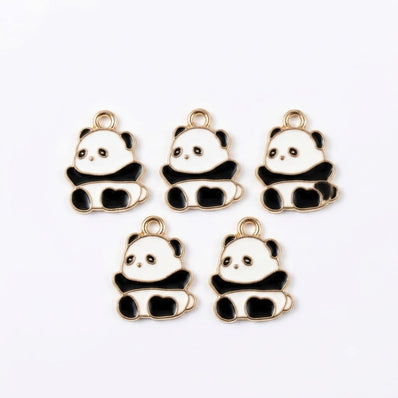 10pcs Panda Mother & Baby Enamel Charms, Gold Plated Base, Animal Pendant Charms for DIY Jewelry Making, Bracelet, Necklace, Earrings & Keychains