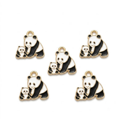 10pcs Cute Panda Eating Bamboo Enamel Charms, Gold Plated Base, Animal Pendant Charms for DIY Jewelry Making, Bracelet, Necklace, Earrings & Keychains