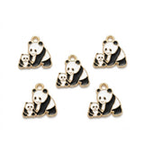 10pcs Cute Panda Eating Bamboo Enamel Charms, Gold Plated Base, Animal Pendant Charms for DIY Jewelry Making, Bracelet, Necklace, Earrings & Keychains