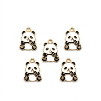 10pcs Cute Panda Peace Sign Enamel Charms, Gold Plated Base, Animal Pendant Charms for DIY Jewelry Making, Bracelet, Necklace, Earrings & Keychains