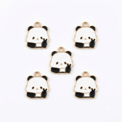 10pcs Cute Back View Panda Enamel Charms, Gold Plated Base, Animal Pendant Charms for DIY Jewelry Making, Bracelet, Necklace, Earrings & Keychains