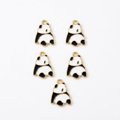 10pcs Panda Couple Enamel Charms, Gold Plated Base, Animal Pendant Charms for DIY Jewelry Making, Bracelet, Necklace, Earrings & Keychains