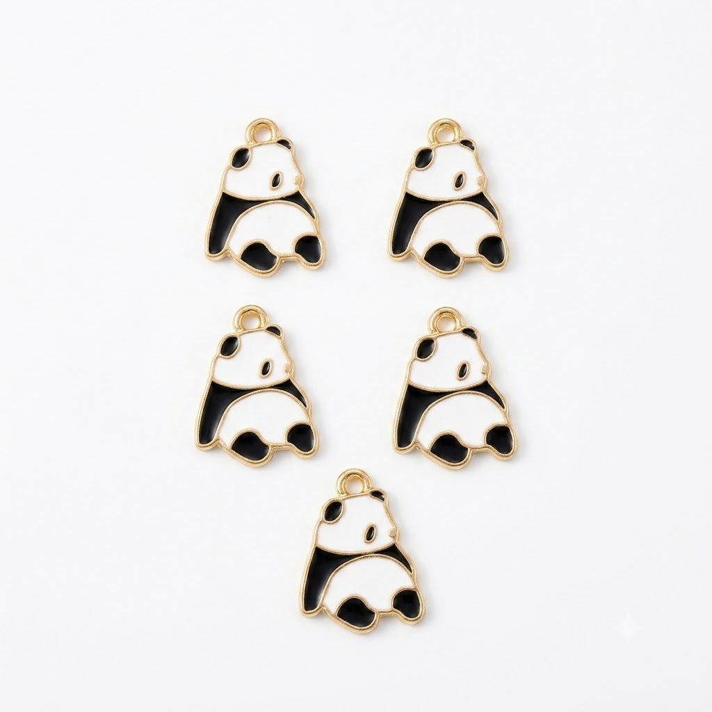 10pcs Panda Couple Enamel Charms, Gold Plated Base, Animal Pendant Charms for DIY Jewelry Making, Bracelet, Necklace, Earrings & Keychains