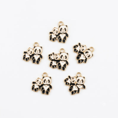 10pcs Cute Skating Panda Enamel Charms, Gold Plated Base, Animal Pendant Charms for DIY Jewelry Making, Bracelet, Necklace, Earrings & Keychains