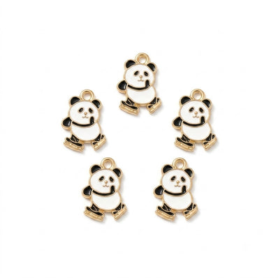 10pcs Cute Skating Panda Enamel Charms, Gold Plated Base, Animal Pendant Charms for DIY Jewelry Making, Bracelet, Necklace, Earrings & Keychains