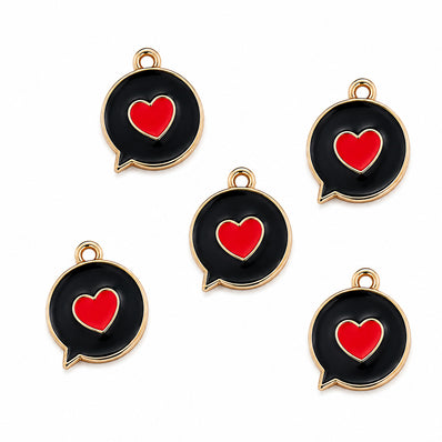 10pcs Black Heart Speech Bubble Enamel Charms, Gold Plated Base, Cute Love Message Pendant Charms for DIY Jewelry Making, Bracelet, Necklace, Earrings & Keychains