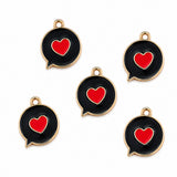 10pcs Black Heart Speech Bubble Enamel Charms, Gold Plated Base, Cute Love Message Pendant Charms for DIY Jewelry Making, Bracelet, Necklace, Earrings & Keychains