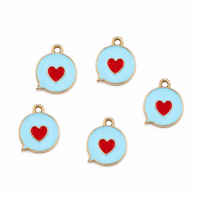 10pcs Sky Blue Heart Speech Bubble Enamel Charms, Gold Plated Base, Cute Love Message Pendant Charms for DIY Jewelry Making, Bracelet, Necklace, Earrings & Keychains