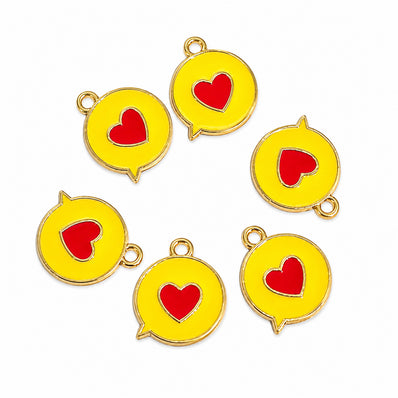 10pcs Yellow Heart Speech Bubble Enamel Charms, Gold Plated Base, Cute Love Message Pendant Charms for DIY Jewelry Making, Bracelet, Necklace, Earrings & Keychains
