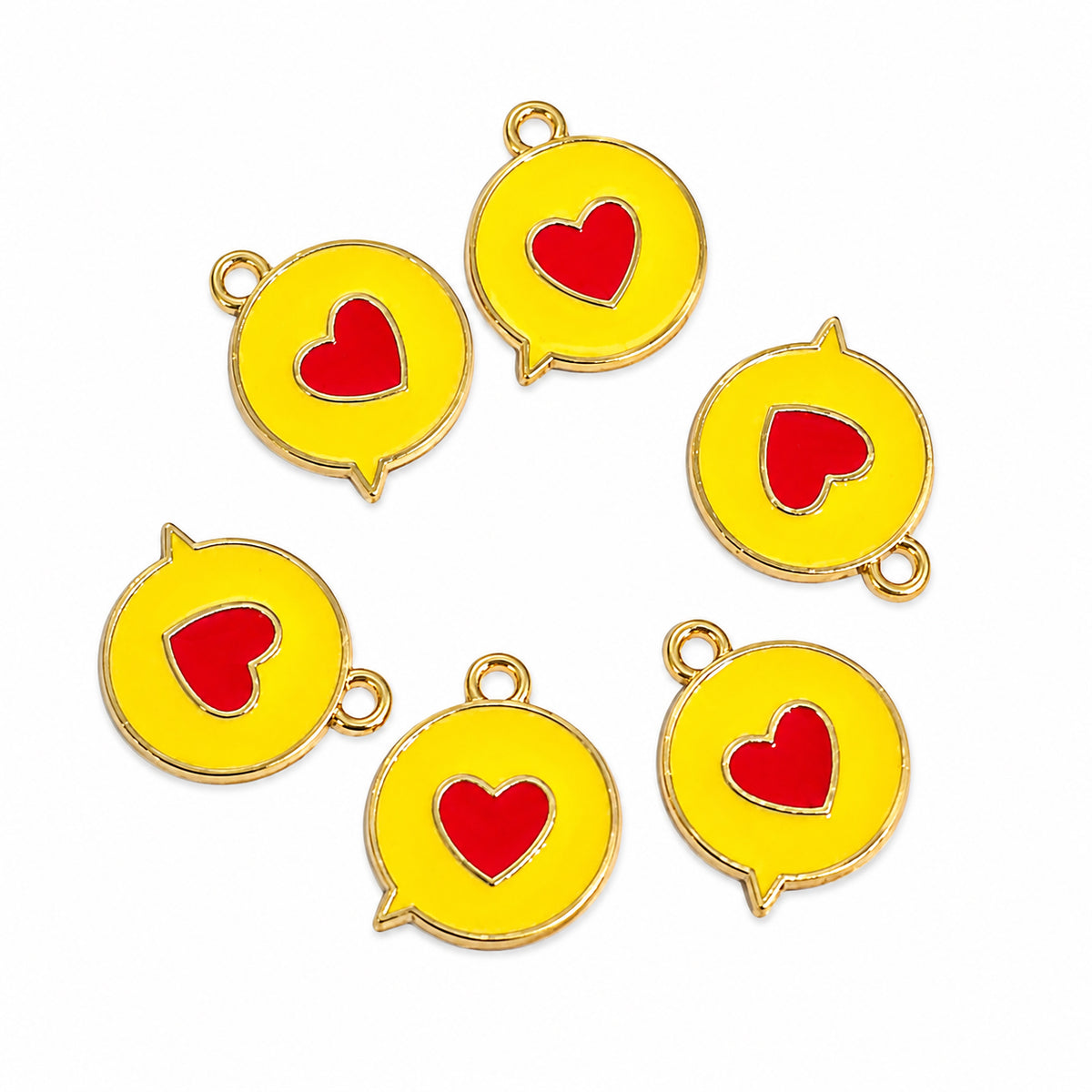 10pcs Yellow Heart Speech Bubble Enamel Charms, Gold Plated Base, Cute Love Message Pendant Charms for DIY Jewelry Making, Bracelet, Necklace, Earrings & Keychains