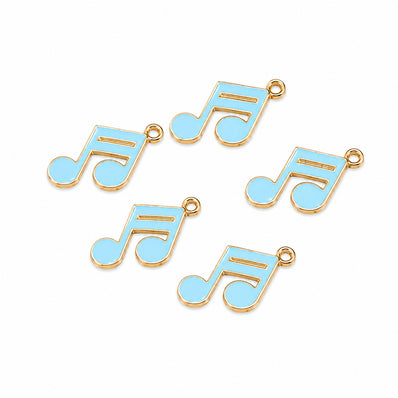 10pcs Sky Blue Music Note Enamel Charms, Gold Plated Base, Musical Note Pendant Charms for DIY Jewelry Making, Bracelet, Necklace, Earrings & Keychains