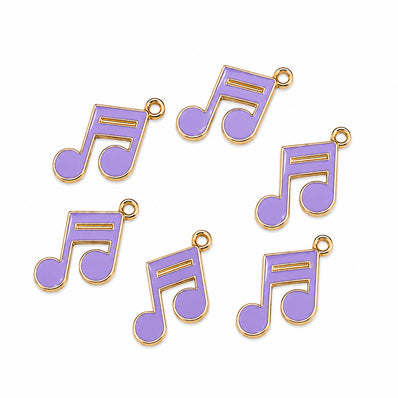 10pcs Purple Music Note Enamel Charms, Gold Plated Base, Musical Note Pendant Charms for DIY Jewelry Making, Bracelet, Necklace, Earrings & Keychains