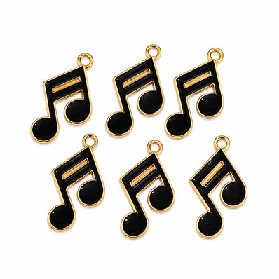 10pcs Black Music Note Enamel Charms, Gold Plated Base, Musical Note Pendant Charms for DIY Jewelry Making, Bracelet, Necklace, Earrings & Keychains