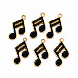 10pcs Black Music Note Enamel Charms, Gold Plated Base, Musical Note Pendant Charms for DIY Jewelry Making, Bracelet, Necklace, Earrings & Keychains