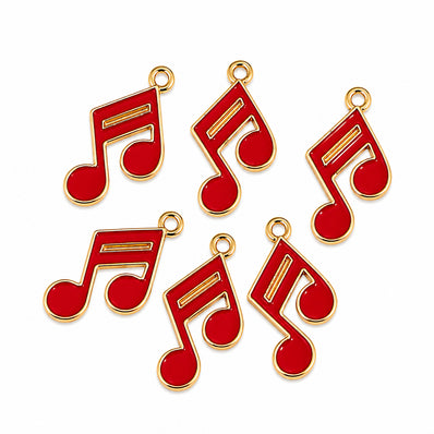 10pcs Red Music Note Enamel Charms, Gold Plated Base, Musical Note Pendant Charms for DIY Jewelry Making, Bracelet, Necklace, Earrings & Keychains