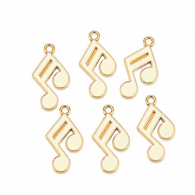 10pcs Cream White Music Note Enamel Charms, Gold Plated Base, Musical Note Pendant Charms for DIY Jewelry Making, Bracelet, Necklace, Earrings & Keychains