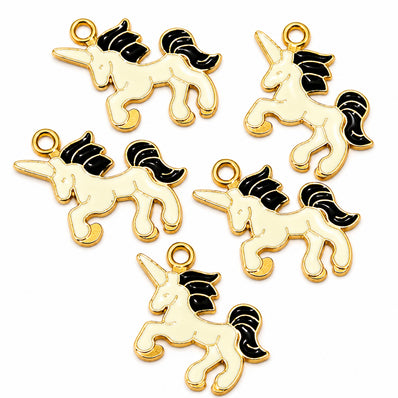 10pcs Black Unicorn Enamel Charms, Gold Plated Unicorn Pendant Charms for DIY Jewelry Making, Bracelet, Necklace, Earrings, Keychains & Crafts