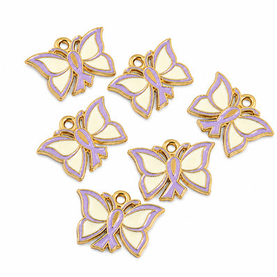 10pcs Purple Butterfly Awareness Ribbon Enamel Charms, Gold Plated Butterfly Pendant Charms for DIY Jewelry Making, Bracelets, Necklaces, Earrings & Keychains