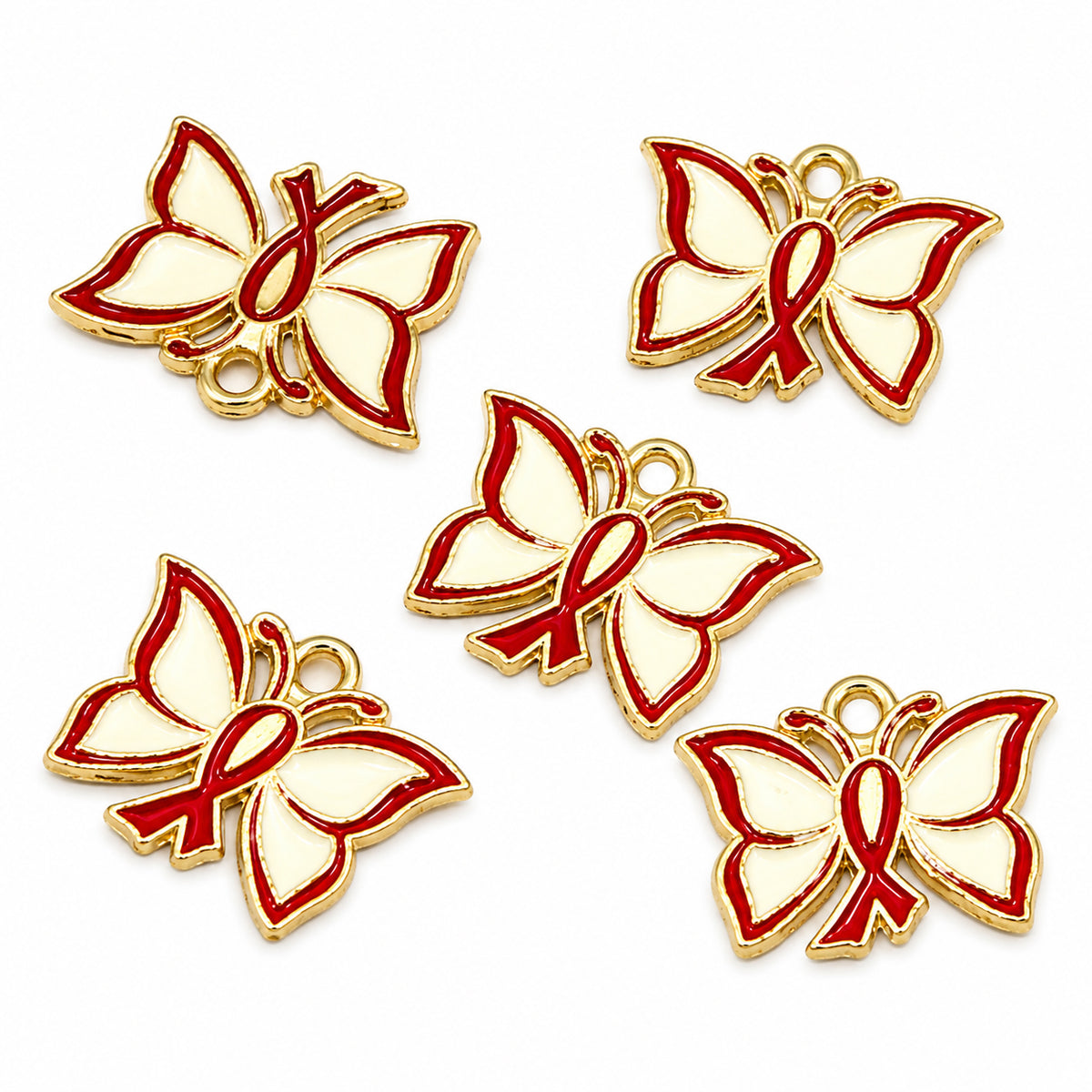 10pcs Red Butterfly Awareness Ribbon Enamel Charms, Gold Plated Butterfly Pendant Charms for DIY Jewelry Making, Bracelets, Necklaces, Earrings & Keychains
