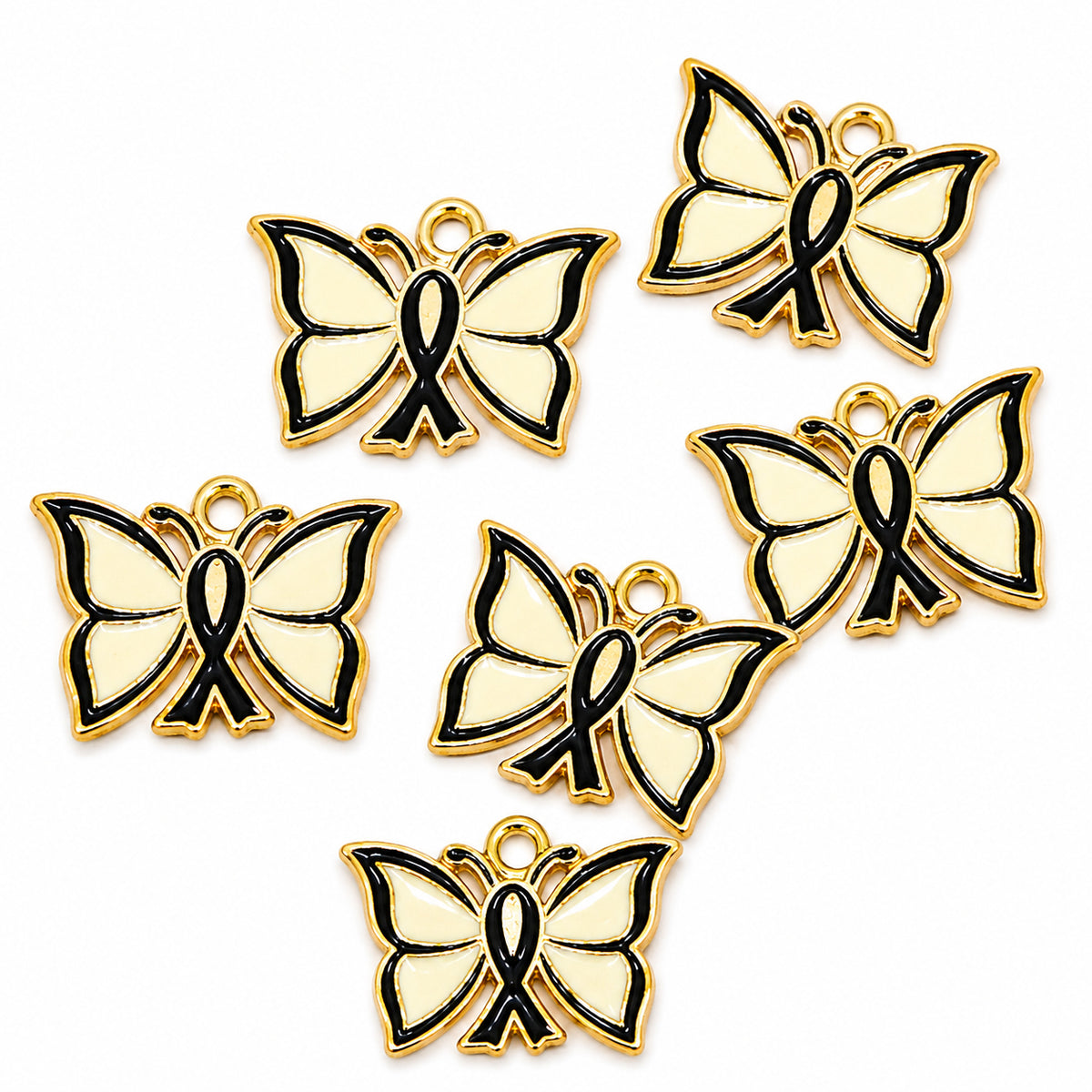 10pcs Black Butterfly Awareness Ribbon Enamel Charms, Gold Plated Butterfly Pendant Charms for DIY Jewelry Making, Bracelets, Necklaces, Earrings & Keychains