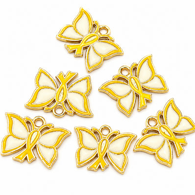 10pcs Yellow Butterfly Awareness Ribbon Enamel Charms, Gold Plated Butterfly Pendant Charms for DIY Jewelry Making, Bracelets, Necklaces, Earrings & Keychains