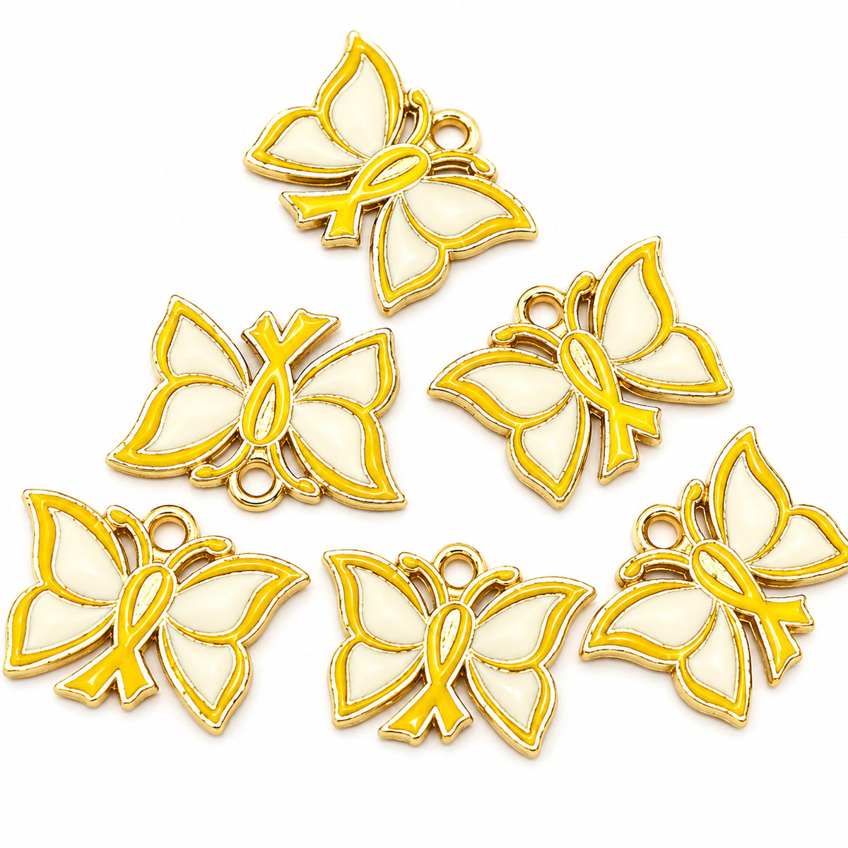 10pcs Yellow Butterfly Awareness Ribbon Enamel Charms, Gold Plated Butterfly Pendant Charms for DIY Jewelry Making, Bracelets, Necklaces, Earrings & Keychains