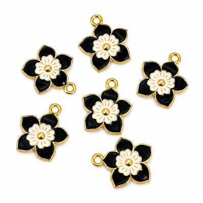 10pcs Black Flower Enamel Charms, Gold Plated Floral Pendant Charms for DIY Jewelry Making, Bracelets, Necklaces, Earrings & Keychains