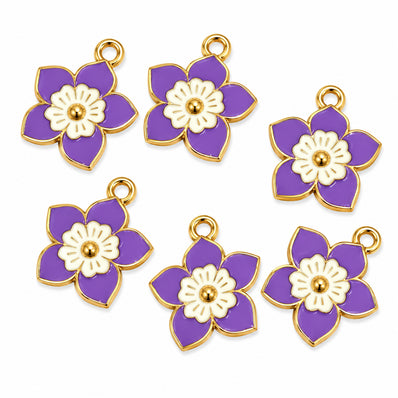 10pcs Purple Flower Enamel Charms, Gold Plated Floral Pendant Charms for DIY Jewelry Making, Bracelets, Necklaces, Earrings & Keychains