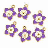 10pcs Purple Flower Enamel Charms, Gold Plated Floral Pendant Charms for DIY Jewelry Making, Bracelets, Necklaces, Earrings & Keychains