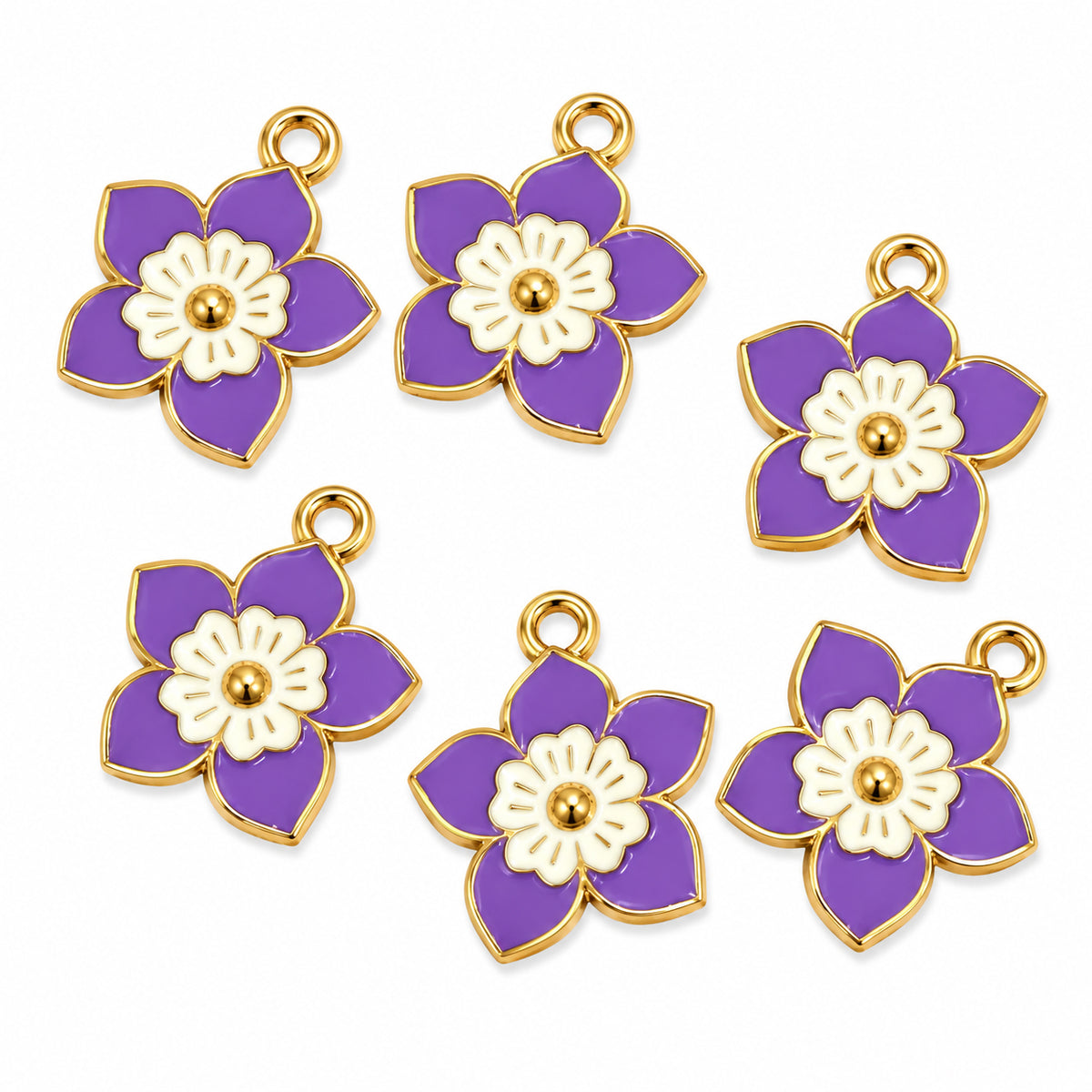 10pcs Purple Flower Enamel Charms, Gold Plated Floral Pendant Charms for DIY Jewelry Making, Bracelets, Necklaces, Earrings & Keychains