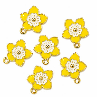 10pcs Yellow Flower Enamel Charms, Gold Plated Floral Pendant Charms for DIY Jewelry Making, Bracelets, Necklaces, Earrings & Keychains