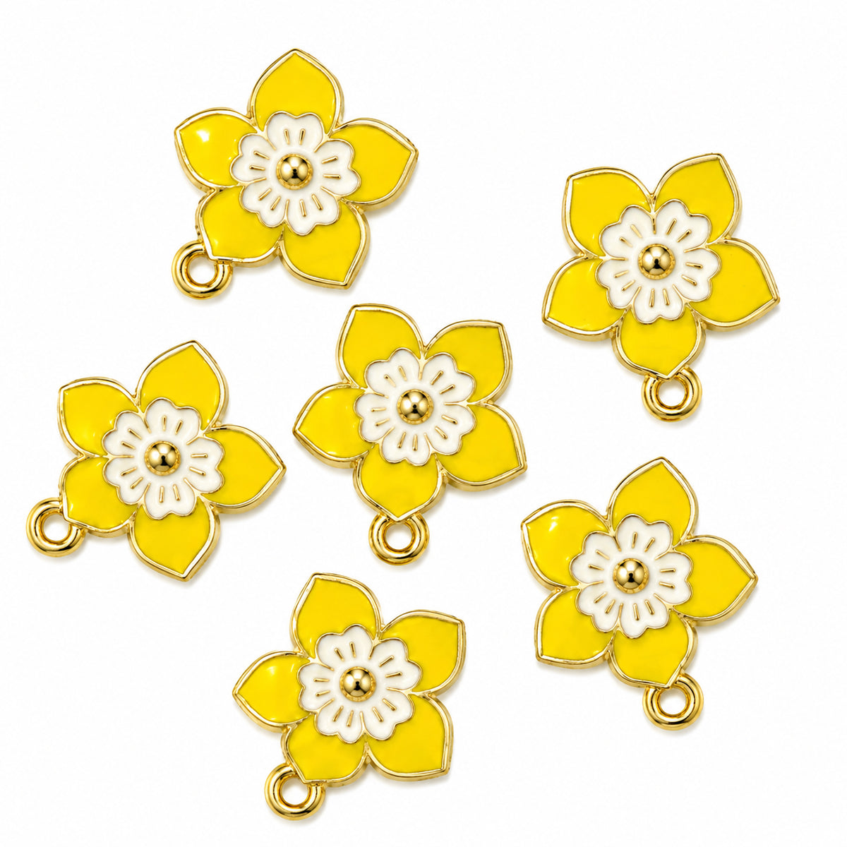 10pcs Yellow Flower Enamel Charms, Gold Plated Floral Pendant Charms for DIY Jewelry Making, Bracelets, Necklaces, Earrings & Keychains