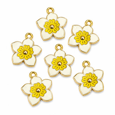 10pcs White & Yellow Flower Enamel Charms, Gold Plated Floral Pendant Charms for DIY Jewelry Making, Bracelets, Necklaces, Earrings & Keychains