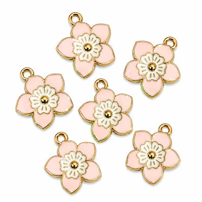 10pcs Light Pink Flower Enamel Charms, Gold Plated Floral Pendant Charms for DIY Jewelry Making, Bracelets, Necklaces, Earrings & Keychains